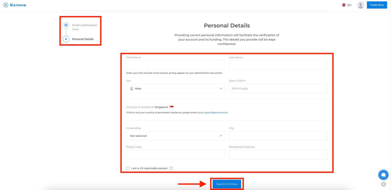 Exnova registrar e verificar conta – etapas, documentos e prazos